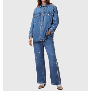 AllSaints Alba Studded Oversized Denim Shirt